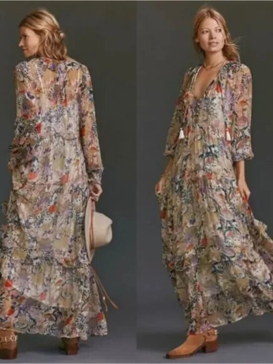 By Anthropologie Dresses & Skirts - Rare NWT Anthropologie The Marais printed owl chiffon boho maxi dress size s